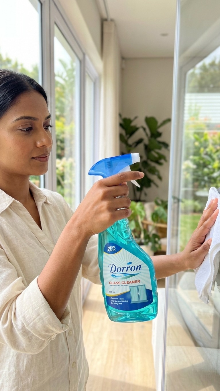 Dorron glass cleaner in a bright home environment