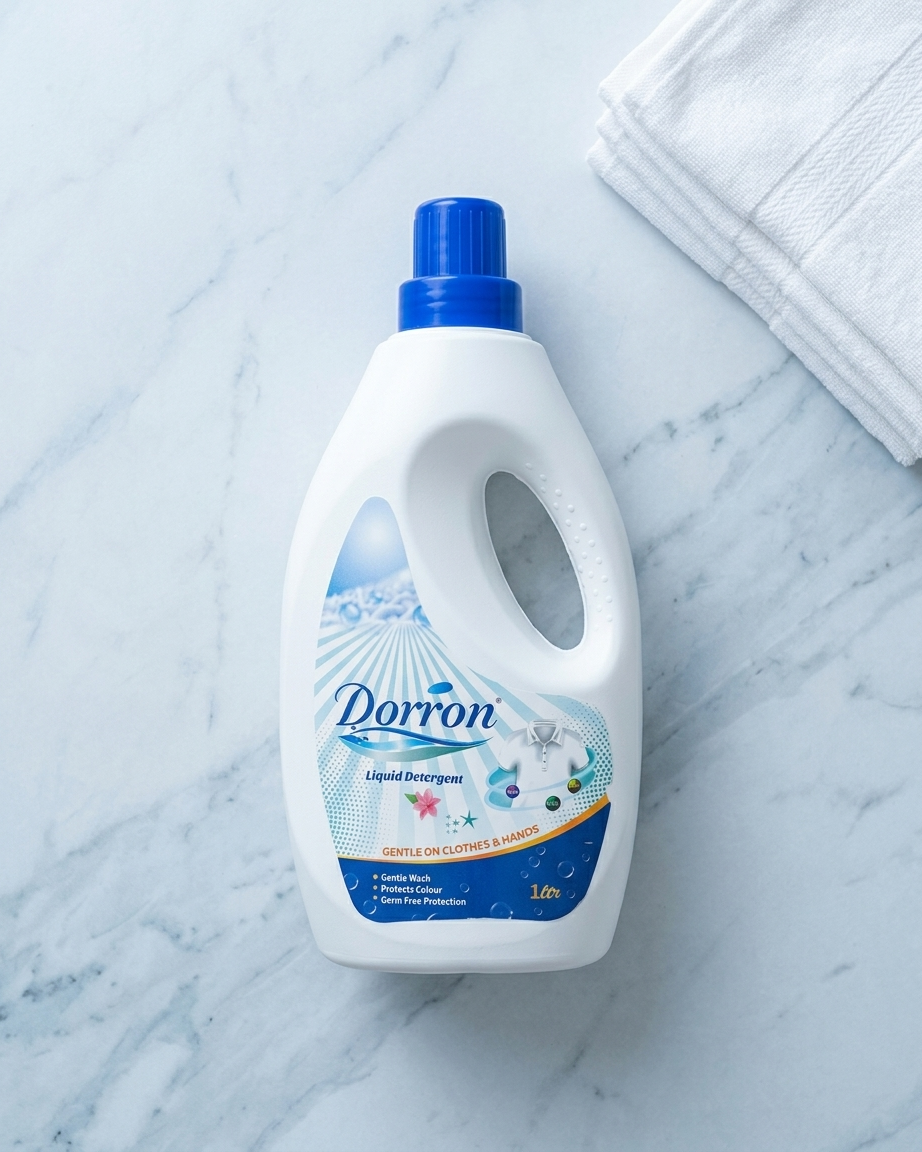 Dorron floor cleaner bottle in a clean kitchen setting